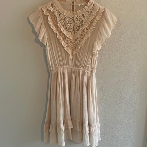 Lace Ruffle Dress Festival Country Concert Cream Mini Size‎ L M Boho Vacation - Picture 3 of 10